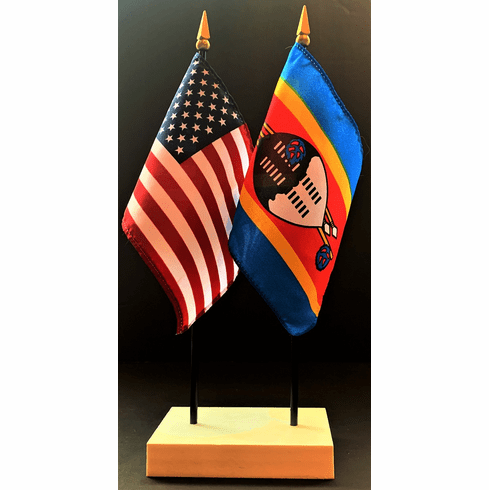 Swaziland (Eswatini) and US Flag Desk Set