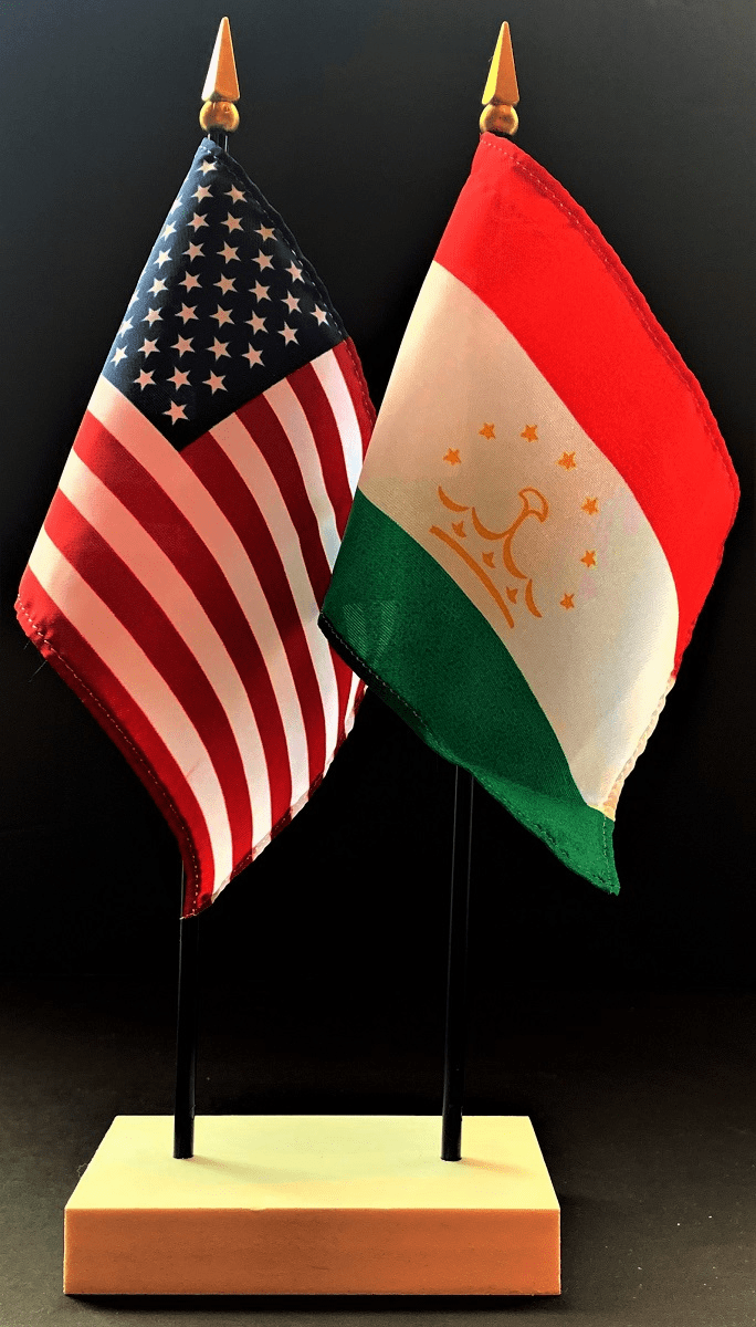 Tajikistan and US Flag Desk Set