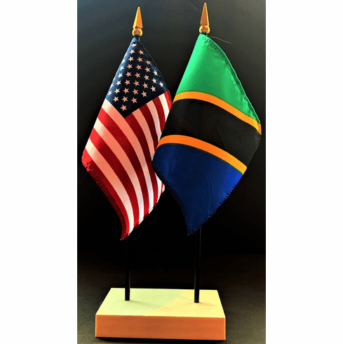 Tanzania and US Flag Desk Set