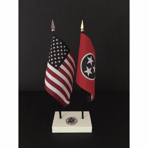 Tennessee and US Flag Executive Desk Set