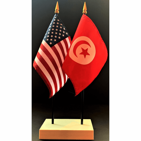 Tunisia and US Flag Desk Set