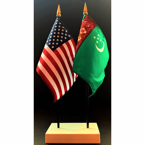 Turkmenistan and US Flag Desk Set