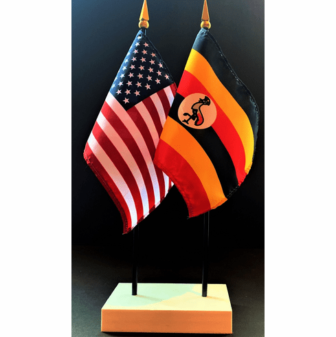 Uganda and US Flag Desk Set