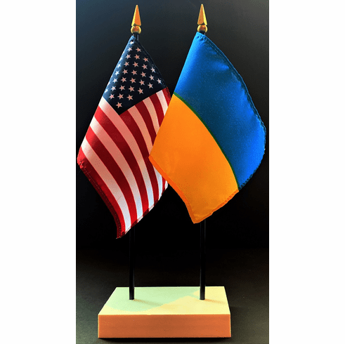 Ukraine and US Flag Desk Set