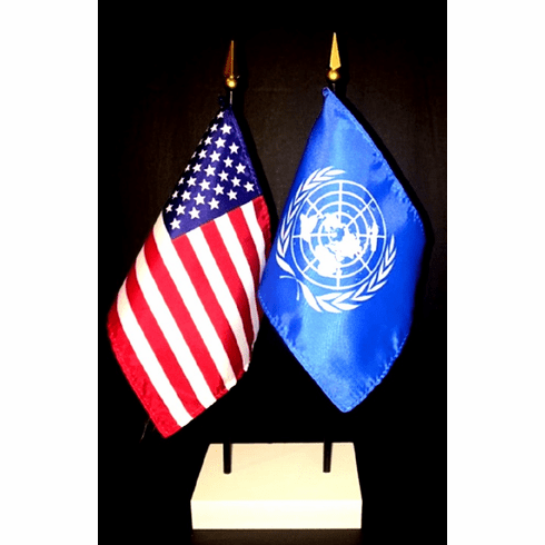 United Nations and US Flag Desk Set