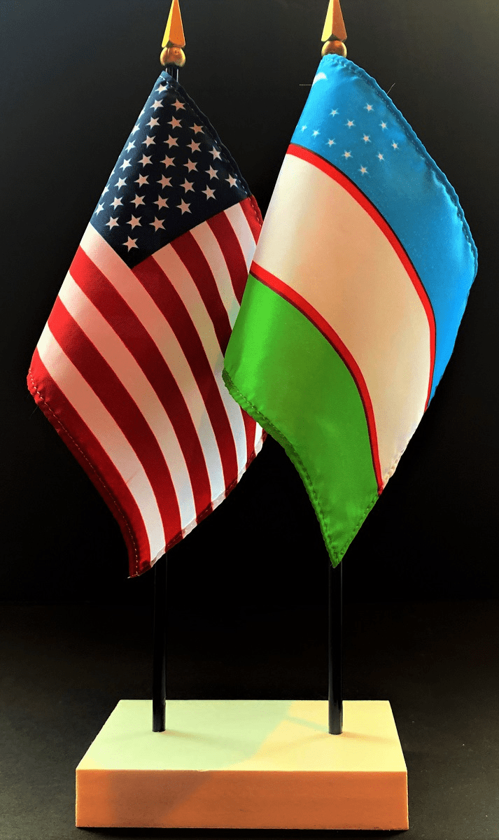 Uzbekistan and US Flag Desk Set