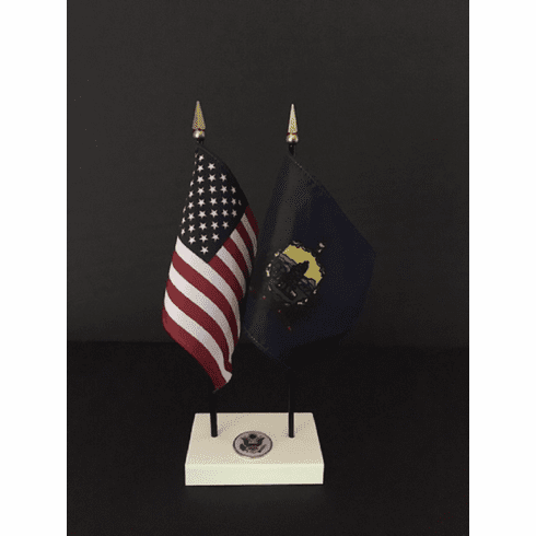 Vermont and US Flag Executive Desk Set