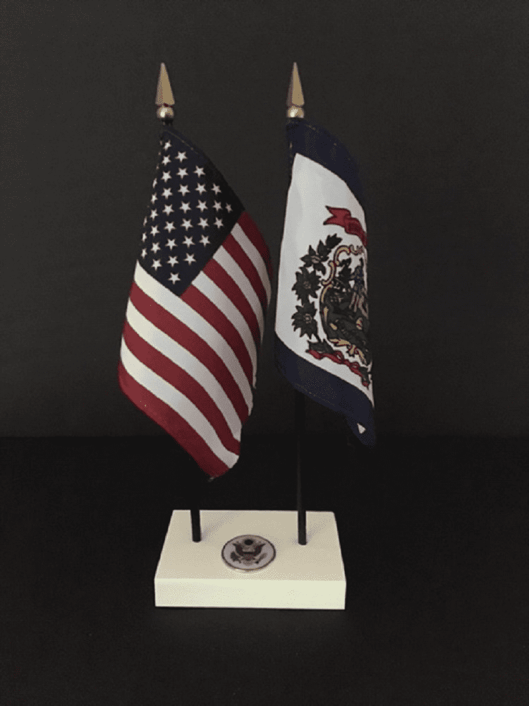 West Virginia and US Flag Executive Desk Set