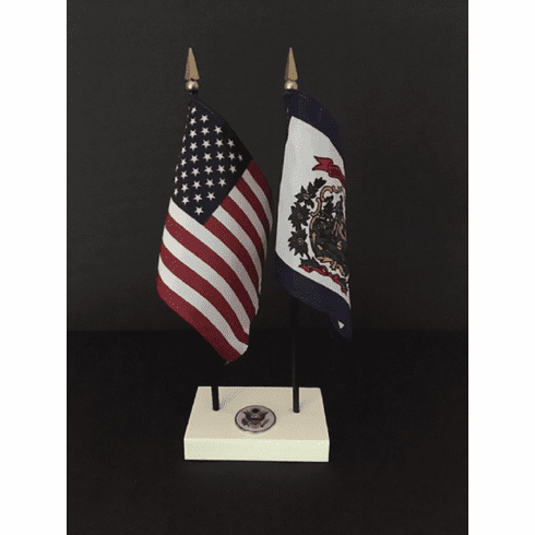 West Virginia and US Flag Executive Desk Set