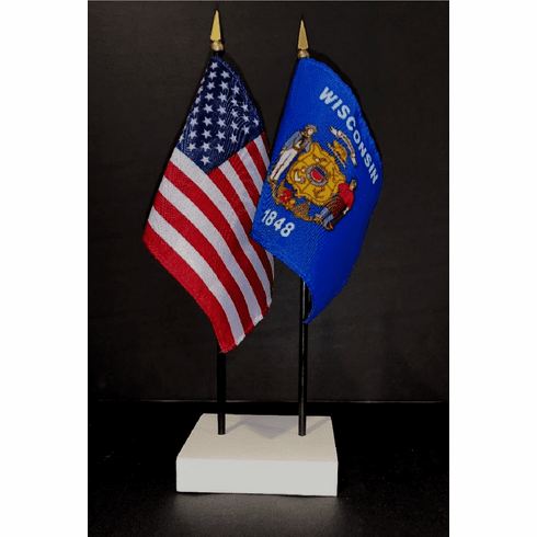Wisconsin and US Flag Desk Set