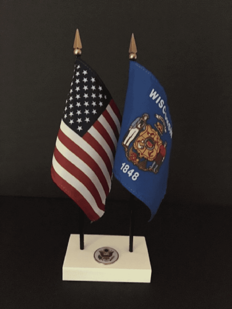 Wisconsin and US Flag Executive Desk Set