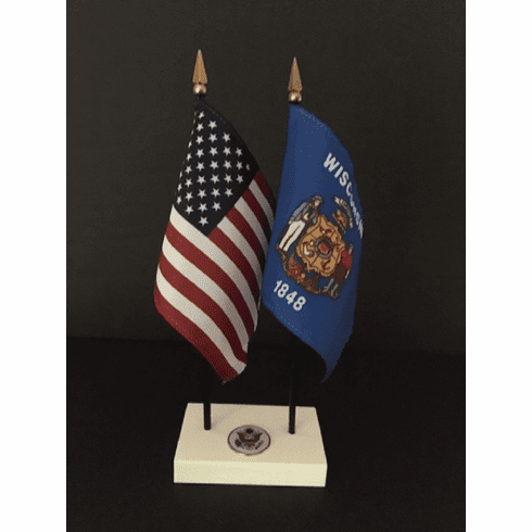 Wisconsin and US Flag Executive Desk Set