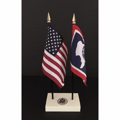 Wyoming and US Flag Executive Desk Set