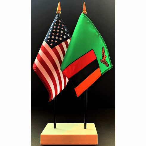 Zambia and US Flag Desk Set