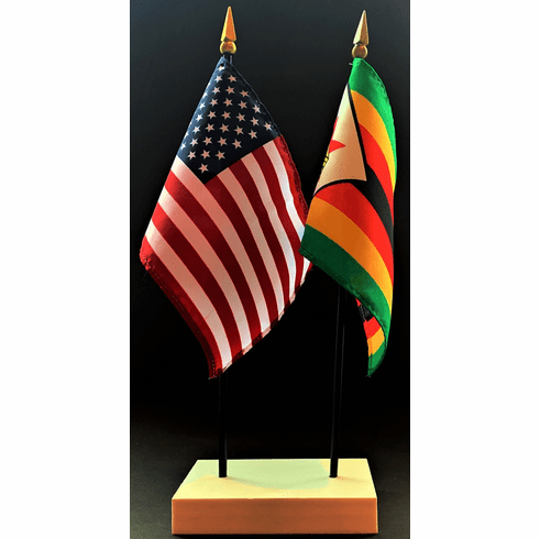 Zimbabwe and US Flag Desk Set