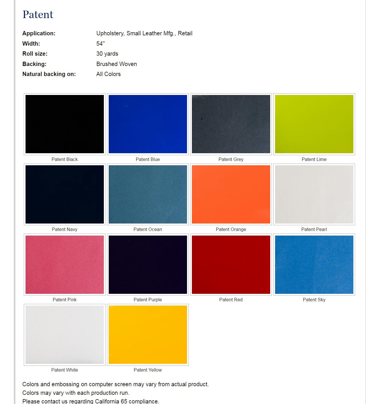 Select Lp Colours Special Order Colors of Patent Leather Vinyl