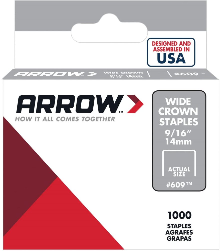 Arrow Fastener 609 9/16" Heavy Duty Wide Crown Staples 1000 per Package