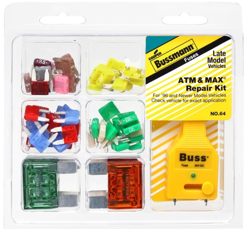 Bussmann 64 ATM and MAX Blade Fuse Repair Kit with 59 ATM Fuses, 4 MAX