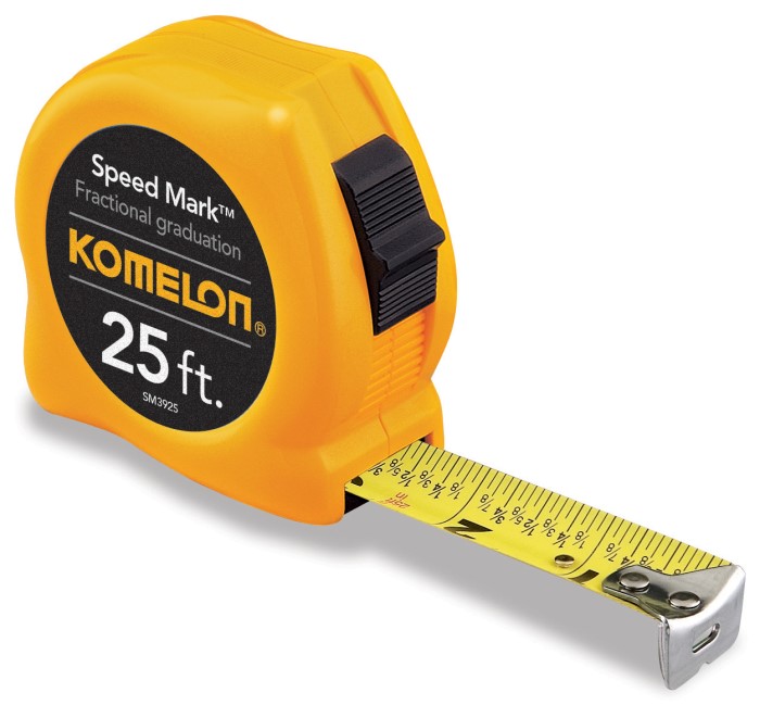 Komelon SM3925 25' x 1" Speed Mark Fractional Graduation Steel Power Tape Measure