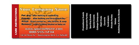 Airbrush Tattoo Body Art Care Cards B
