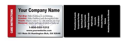 Airbrush Tattoo Body Art Care Cards C