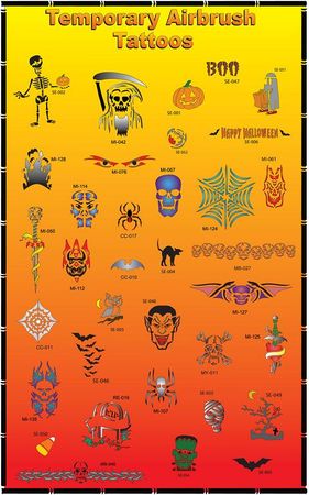 Airbrush Tattoo Stencils Display Poster Halloween Set