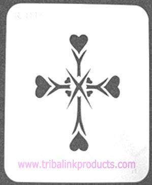 Airbrush Tattoo Stencil Cross Heart RE-017