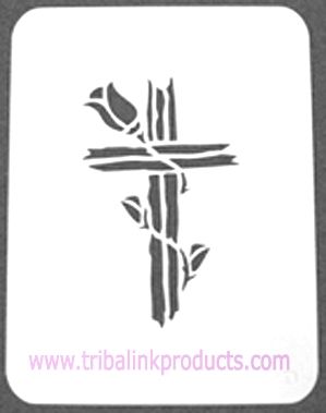 Airbrush Tattoo Stencil Cross with Rose RE-032