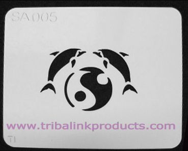 Airbrush Tattoo Stencil Dolphins with Ying Yang Sign SA-005