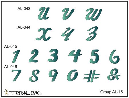 Airbrush Tattoo Stencil Set Alphabet and Numbers 15