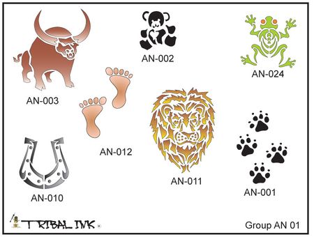 Airbrush Tattoo Animal Stencils - Set 01
