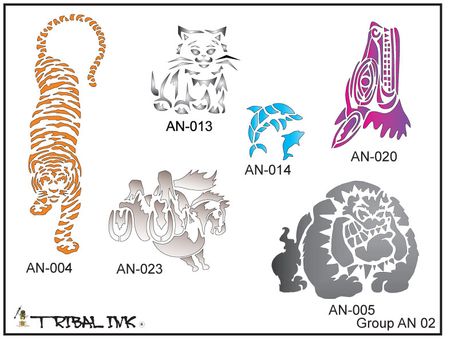 Airbrush Tattoo Animal Stencils - Set 02
