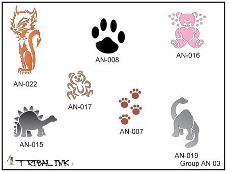 Airbrush Tattoo Animal Stencils - Set 03