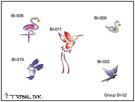 Airbrush Tattoo Bird Stencils - Set 002