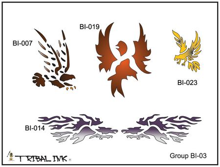 Airbrush Tattoo Stencil Set Bird 03