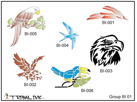 Airbrush Tattoo Bird Stencils - Set 001