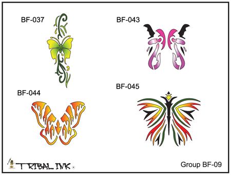 Airbrush Tattoo Butterfly Stencils - Set 09
