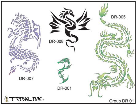 Airbrush Tattoo Dragon Stencils - Set 01