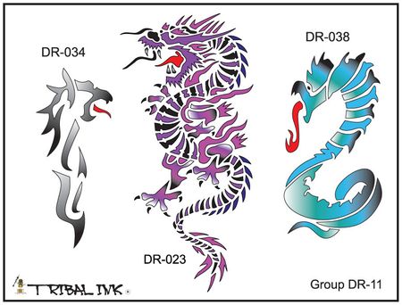 Airbrush Tattoo Stencil Set Dragon 11