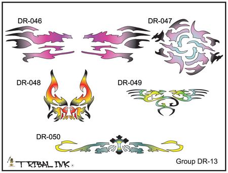 Airbrush Tattoo Dragon Stencils - Set 13