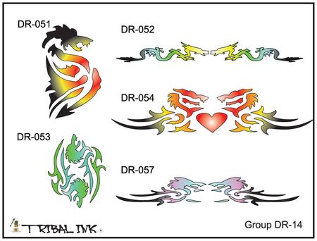 Airbrush Tattoo Dragon Stencils - Set 14