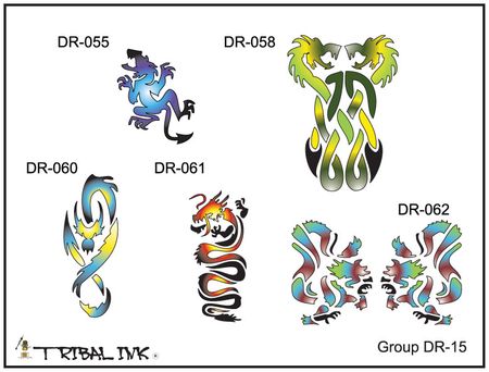 Airbrush Tattoo Dragon Stencils - Set 15