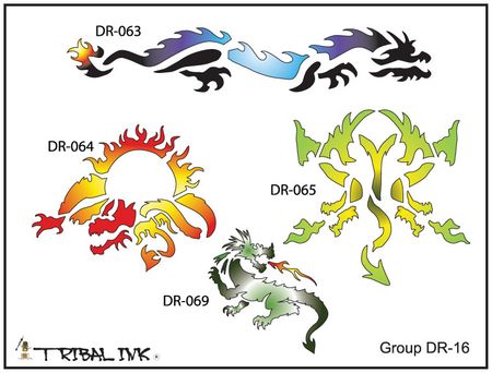 Airbrush Tattoo Dragon Stencils - Set 016