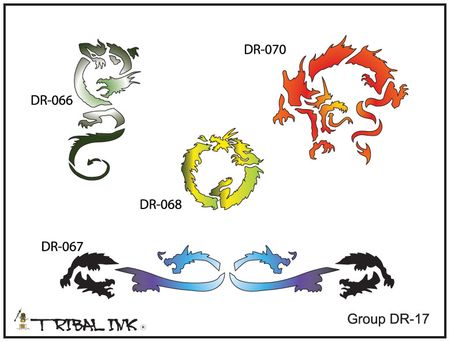 Airbrush Tattoo Dragon Stencils - Set 017