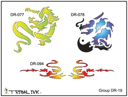 Airbrush Tattoo Dragon Stencils - Set 019