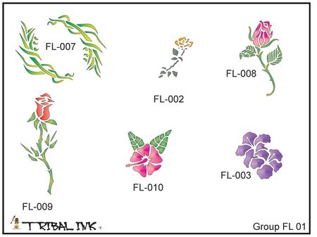 Airbrush Tattoo Stencil Set Flower 01