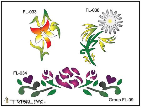 Airbrush Tattoo Stencil Set Flower 09