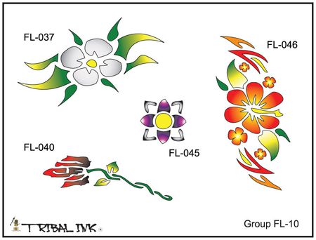 Airbrush Tattoo Stencil Set Flower 10