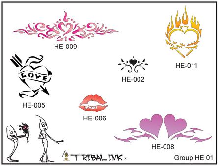 Airbrush Tattoo Stencil Set Heart 01