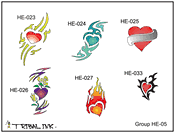 Airbrush Tattoo Stencil Set Hearts 05